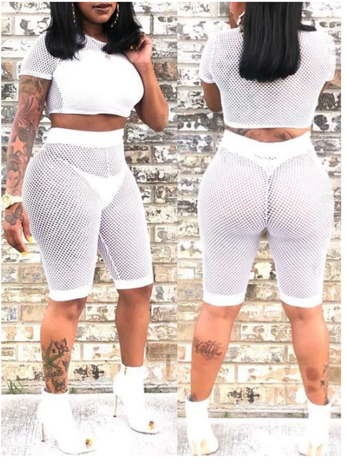 Summer Sexy Women Sheer Mesh Fish Net Hollow Out Short Sleeve Crop Tops+Short Pants Sexy Ladies 2Pcs Outwear Outfit Set Clothing
Summer Sexy Women Sheer Mesh Fish Net Hollow Out Short Sleeve Crop Tops+Short Pants Sexy Ladies 2Pcs Outwear Outfit Set Clothing