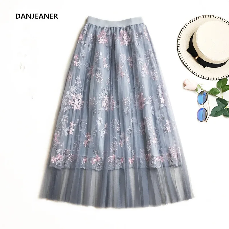 DANJEANER Summer Floral Embroidery Tulle Skirts High Waist A-line Casual Long Skirt Harajuku Pleated Skirt Female Tutu Skirts
DANJEANER Summer Floral Embroidery Tulle Skirts High Waist A-line Casual Long Skirt Harajuku Pleated Skirt Female Tutu Skirts