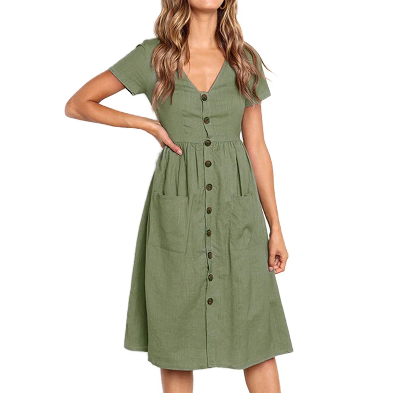Women Summer Fashion V Neck Button Pocket Dress Short Sleeve Solid Color Casual princess Dresses 7 Colors
Women Summer Fashion V Neck Button Pocket Dress Short Sleeve Solid Color Casual princess Dresses 7 Colors