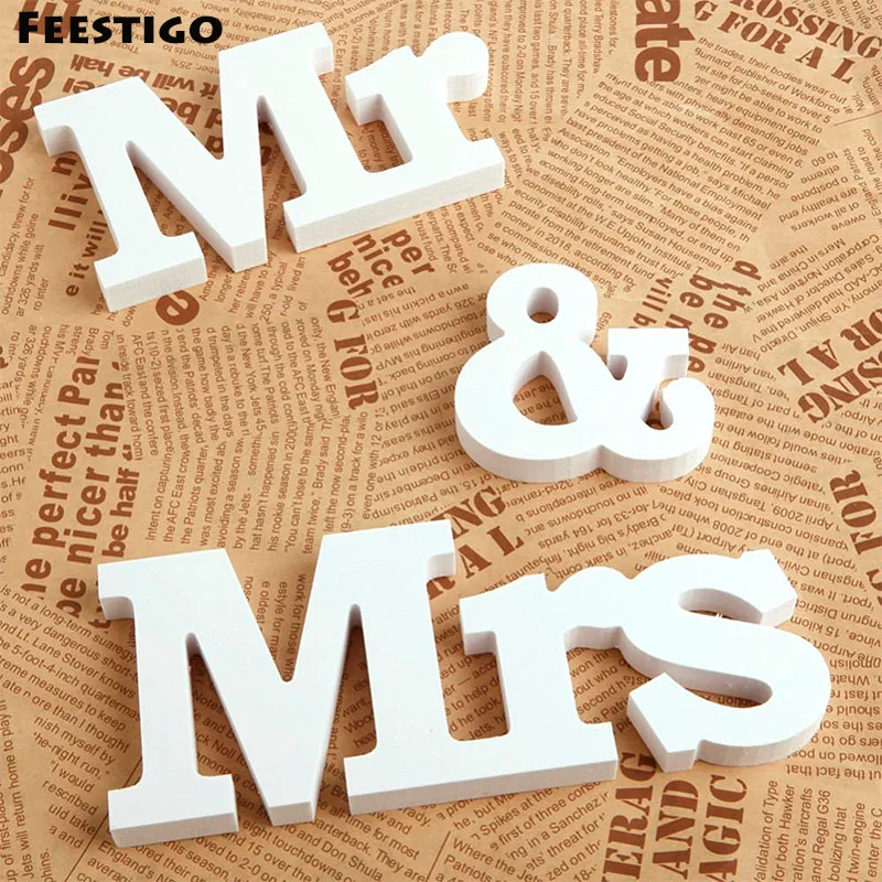 Feestigo 3 шт./компл. белые деревянные буквы Mr & Mrs знаки для свадебной церемонии