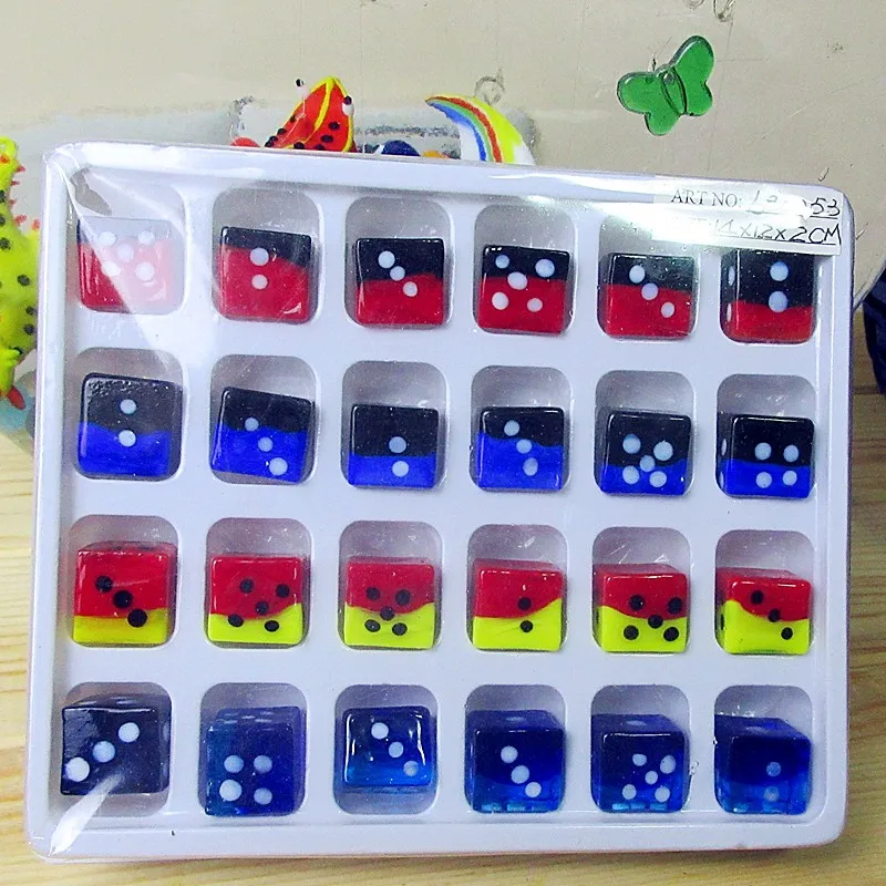 24pcs Custom Murano hand made multi color glass dice Figurine Home Furnishing decoration ornament mini glass dice gambling game
24pcs Custom Murano hand made multi color glass dice Figurine Home Furnishing decoration ornament mini glass dice gambling game