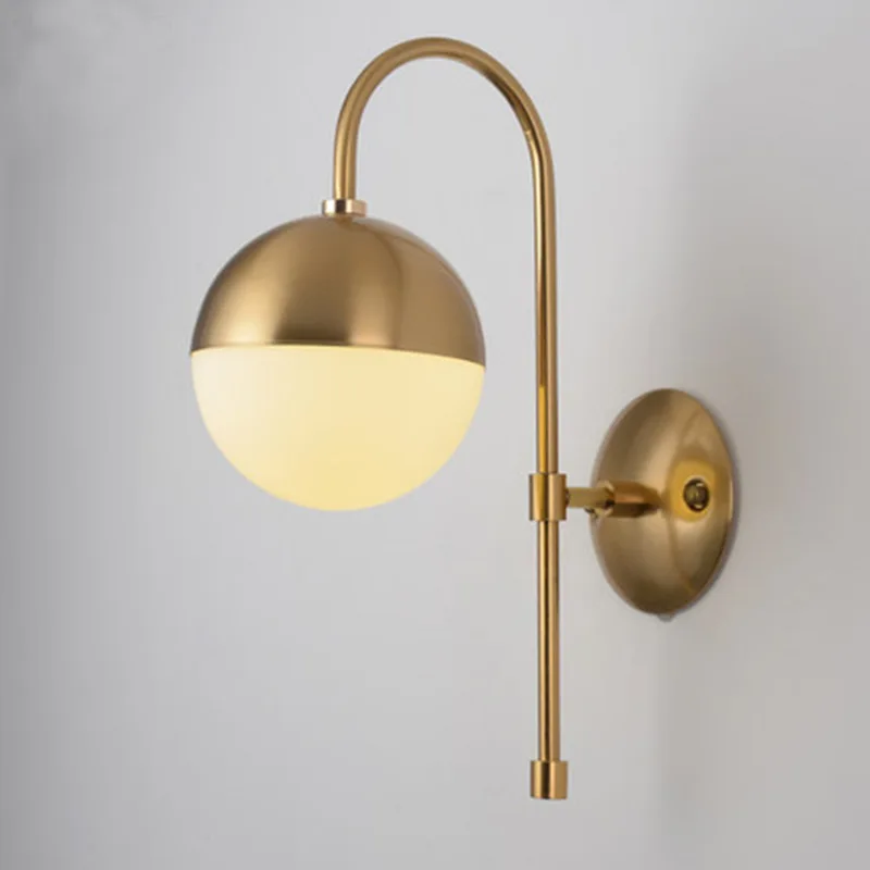 

Nordic Loft Golden LED Wall Lamp Modern Glass Ball Bathroom Mirror Beside American Retro Study Cafe Wall Sconce Free Shipping