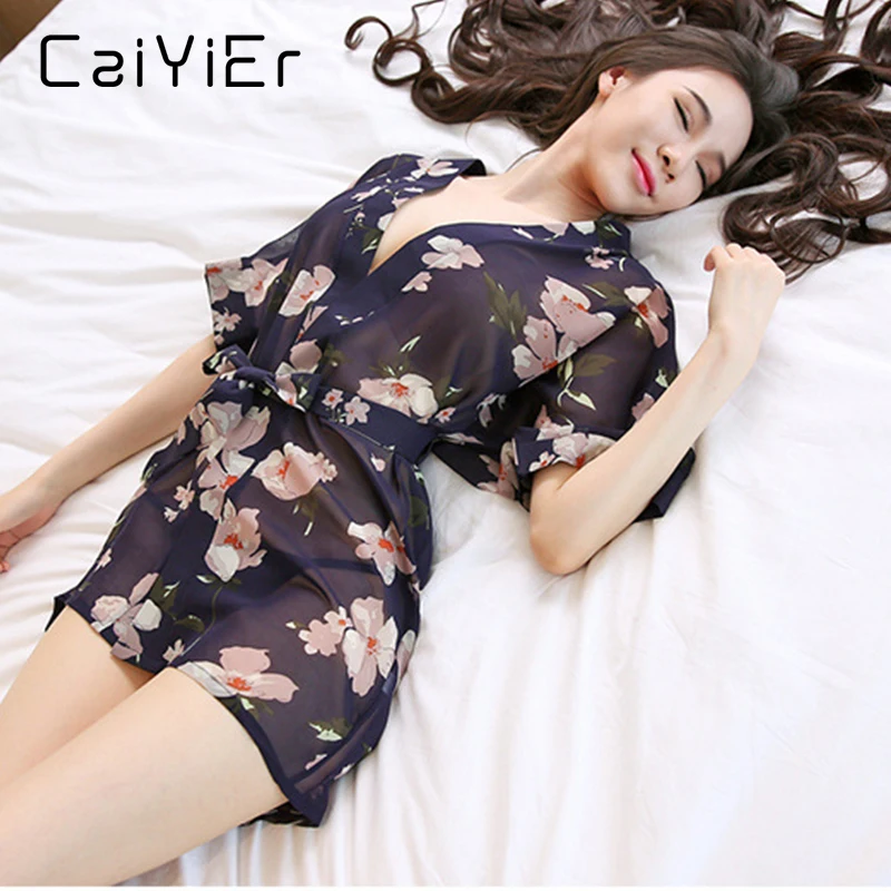 Caiyier сексуальный халат стринги 2018 Модный цветочный принт летний Femme Batas De Mujer