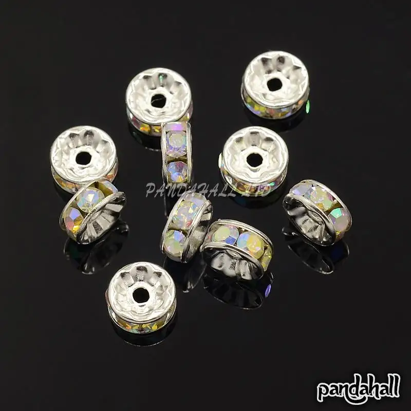 Brass Rhinestone Spacer Beads Grade A White with AB Color Rhinestone Silver Color Nickel Free 8x3.8mm Hole: 1.5mm
Brass Rhinestone Spacer Beads Grade A White with AB Color Rhinestone Silver Color Nickel Free 8x3.8mm Hole: 1.5mm