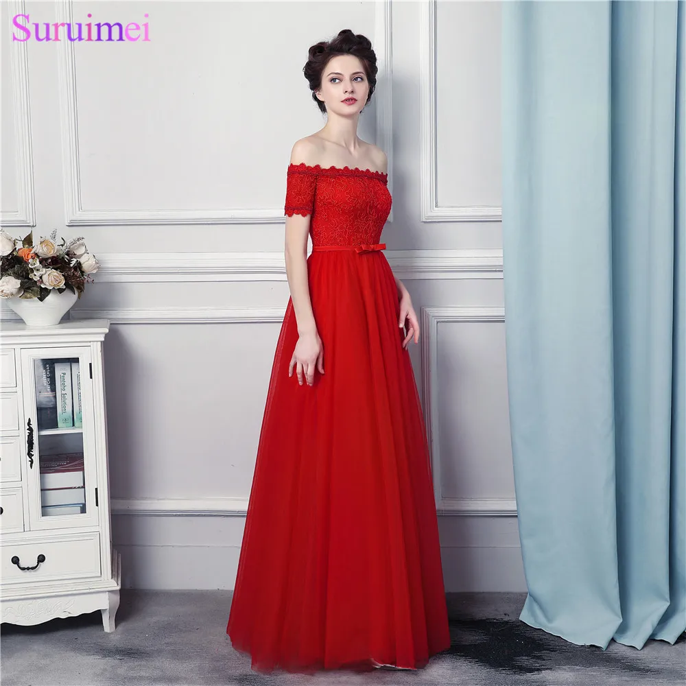 Off the Shoulder Red Evening Dresses Strapless Lace Applique Corset Lace Up Floor Length Long Evening Gown With Bow Knot
Off the Shoulder Red Evening Dresses Strapless Lace Applique Corset Lace Up Floor Length Long Evening Gown With Bow Knot