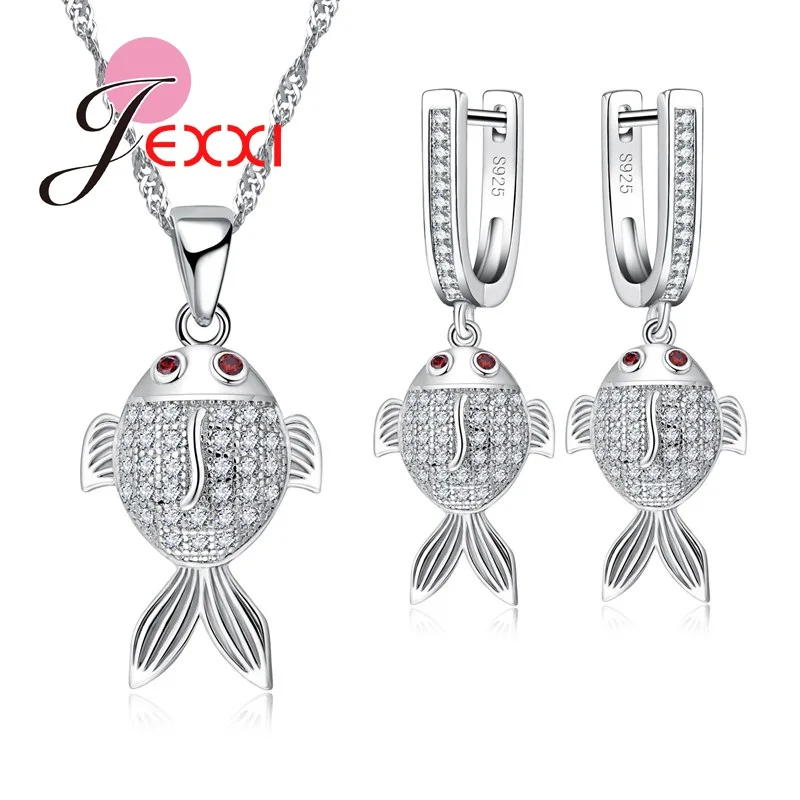 Pretty 925 Sterling Silver Jewelry Sets Cubic Zirconia Cute Fish With Red Eyes Pendant Necklace Earrings Set
Pretty 925 Sterling Silver Jewelry Sets Cubic Zirconia Cute Fish With Red Eyes Pendant Necklace Earrings Set