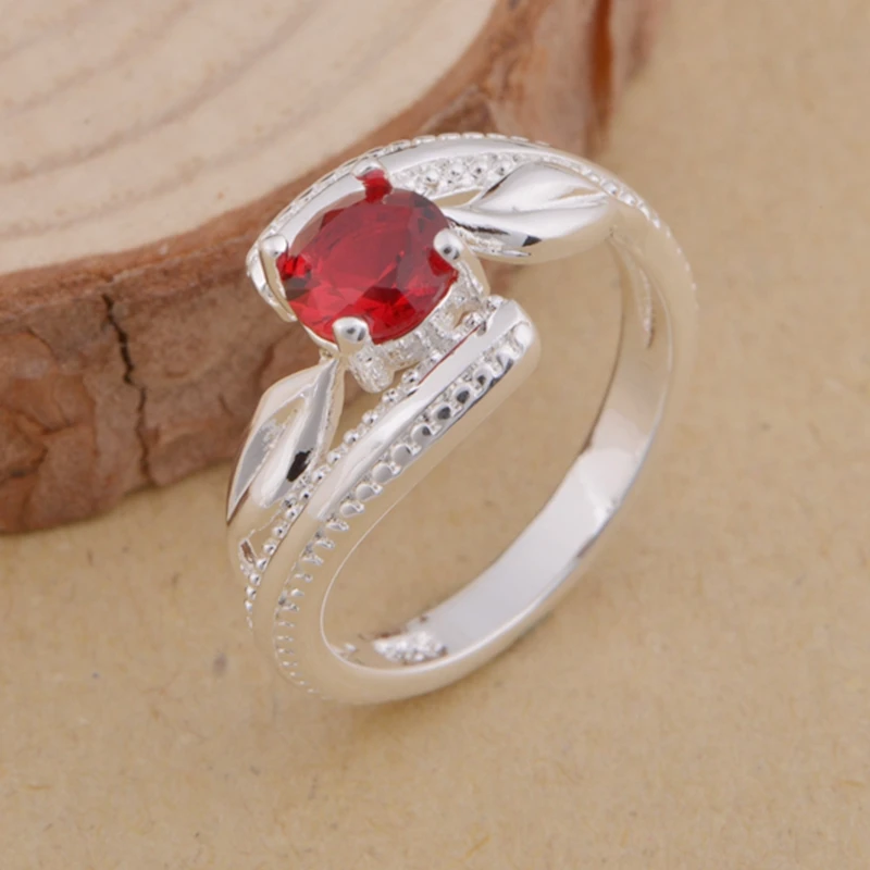 Кольцо с красным цирконием и серебряным покрытием модное серебряное Ювелирное