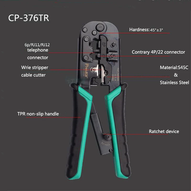Pro'skit Ucp-376TX Multifunctional 8P Network Crimping Pliers Cable Wire Stripping Cutting and Crimping Tools
Pro'skit Ucp-376TX Multifunctional 8P Network Crimping Pliers Cable Wire Stripping Cutting and Crimping Tools