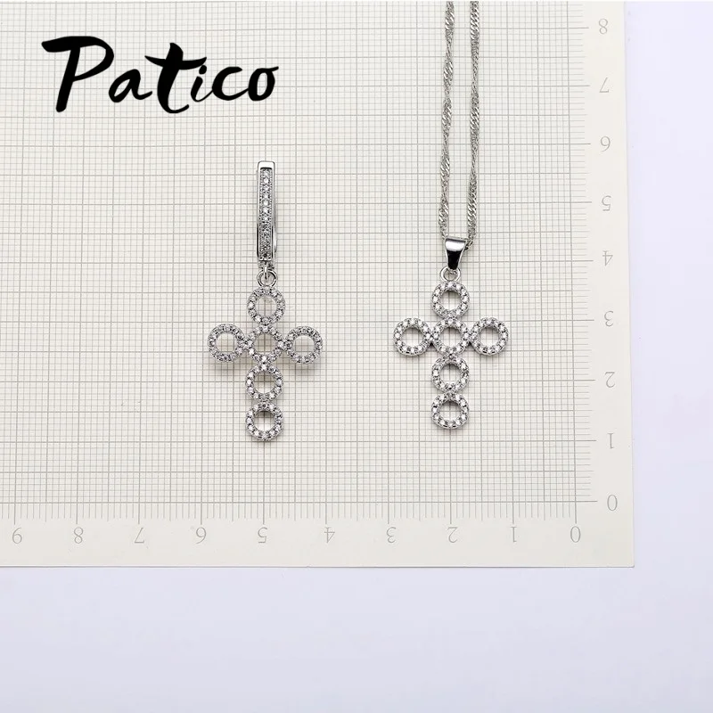 New Arrival Hollow Round Cross Design CZ Crystal 925 Sterling Silver Jewelry Sets Pendant Necklace Earrings for Women
New Arrival Hollow Round Cross Design CZ Crystal 925 Sterling Silver Jewelry Sets Pendant Necklace Earrings for Women
