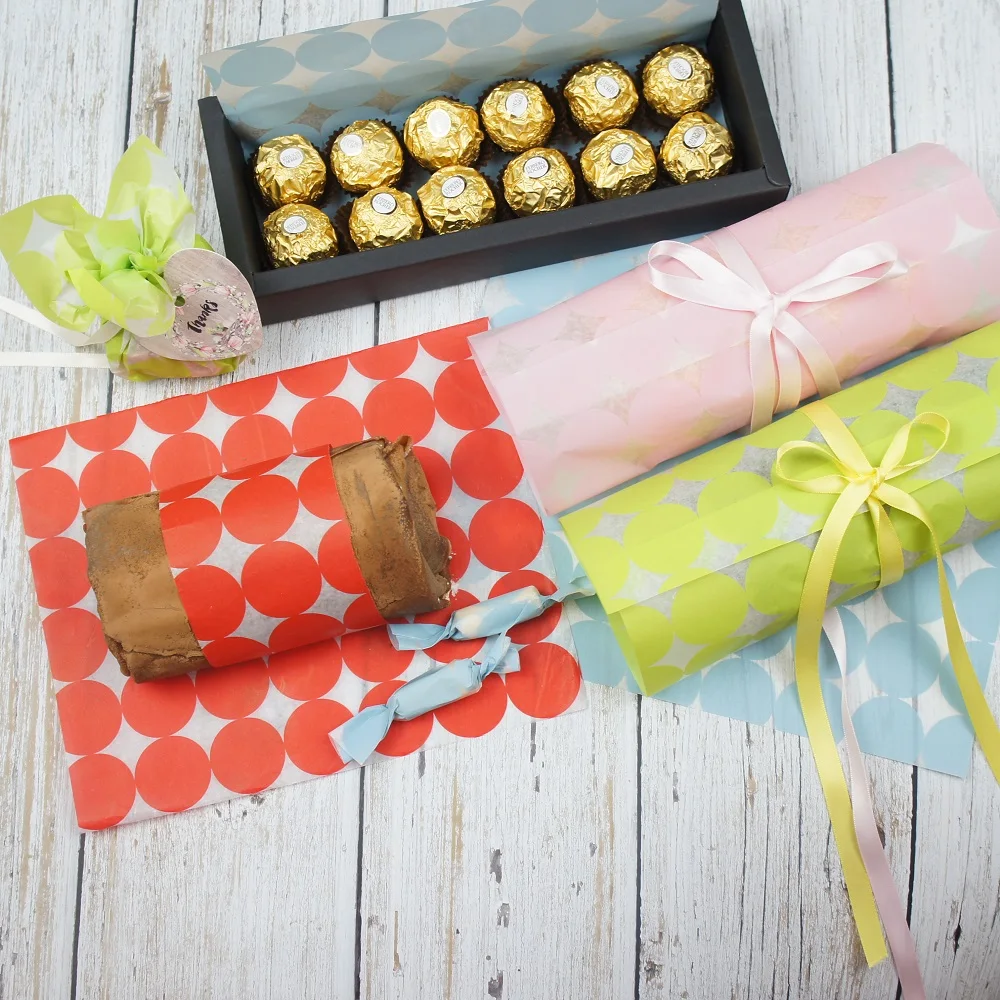 DIY 22*25cm 50pcs 4 color dots design Bread Cake Cookies Food Wrapping Paper Christmas Packaging Butter chocolate soap pack use
DIY 22*25cm 50pcs 4 color dots design Bread Cake Cookies Food Wrapping Paper Christmas Packaging Butter chocolate soap pack use