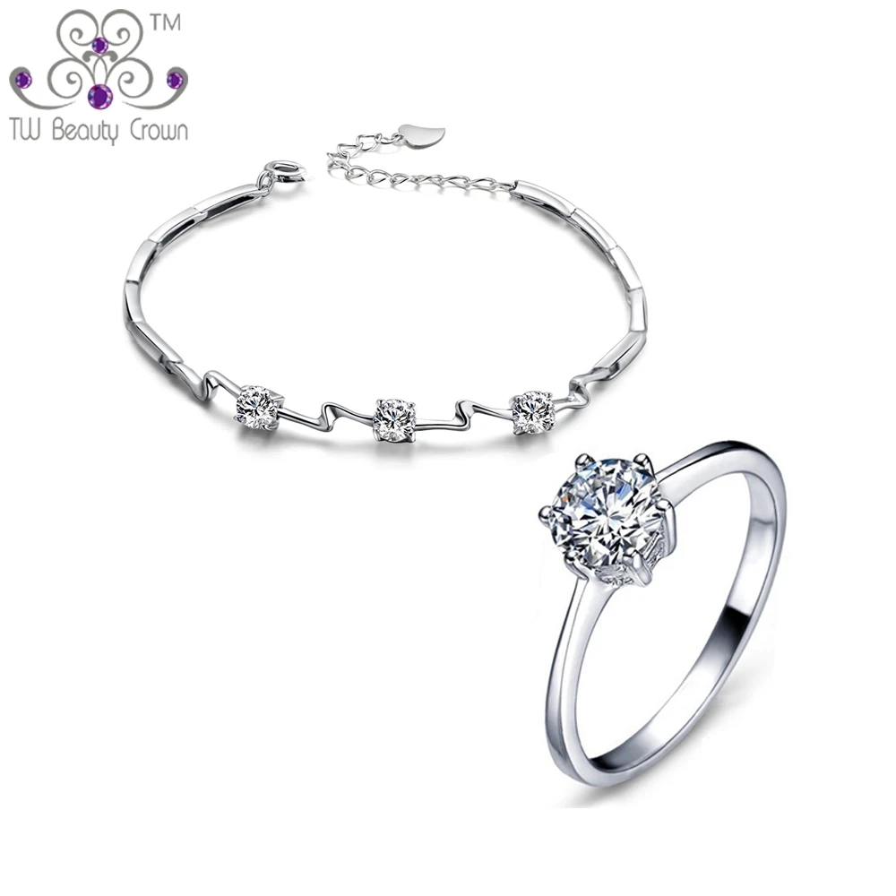 100% Real 925 Sterling Silver 1 Carat Classic 6 Prongs White Crystal Cubic Zirconia Bracelet Ring Jewelry Sets
100% Real 925 Sterling Silver 1 Carat Classic 6 Prongs White Crystal Cubic Zirconia Bracelet Ring Jewelry Sets