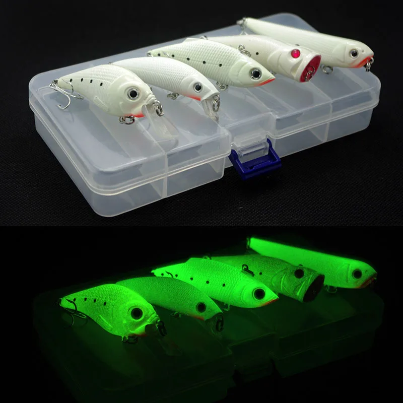 

Night Fishing Lures Kit Glow Minnow Crank VIB Popper Pencil Vibration Luminous Bait Artificial Hard Lure Baits With Box