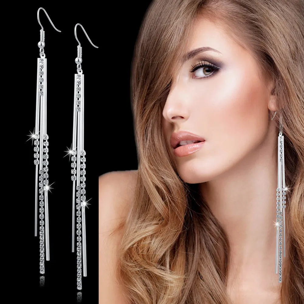 MELIHE 2019 Long Tassel Earrings For Women Fashion Crystal Bridal Wedding Jewelry Silver Drop Earrings Brincos SER150018
MELIHE 2019 Long Tassel Earrings For Women Fashion Crystal Bridal Wedding Jewelry Silver Drop Earrings Brincos SER150018