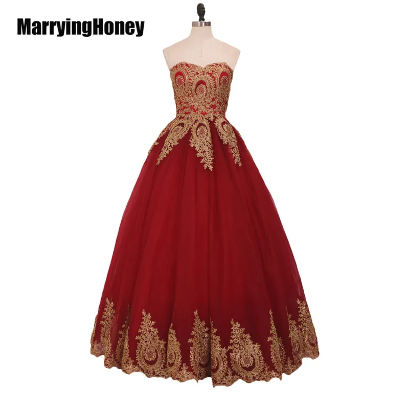 Strapless Tulle Ball Gown Prom Dresses Long Gold Lace Appliques Quinceanera Gown vestido de noiva festa robe de soiree trouwjurk
Strapless Tulle Ball Gown Prom Dresses Long Gold Lace Appliques Quinceanera Gown vestido de noiva festa robe de soiree trouwjurk