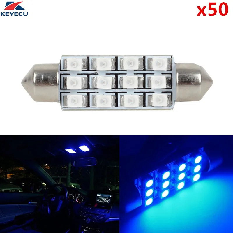 KEYECU 50 шт. 12 в 41 мм Festoon 1210 3528 SMD светодиодный светильник с куполом для внутренней подсветки (синий)|interior light|12v