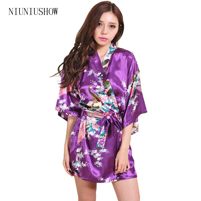 

Purple Kimono Robes For Women Satin Bathrobe Long Silk Robes For Bridesmaids Longue Female Women Dressing Gown Bridesmaid Robe