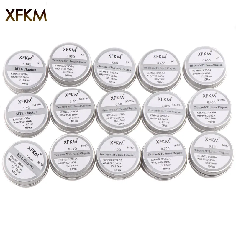 10pcs Original XFKM Superfine MTL Fused Clapton Prebuilt Coil A1 SS316 Ni80 For MTL Vaper RDA RTA Tank atomizers High resistance
10pcs Original XFKM Superfine MTL Fused Clapton Prebuilt Coil A1 SS316 Ni80 For MTL Vaper RDA RTA Tank atomizers High resistance