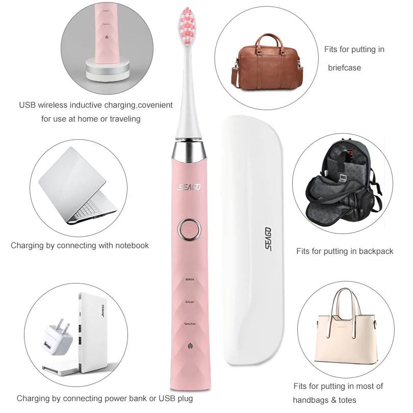 SEAGO New Electric Toothbrush with Travel Case Waterproof Electrical Rechargeable Toothbrush Teeth Whitening Sonic Brush Tooth
SEAGO New Electric Toothbrush with Travel Case Waterproof Electrical Rechargeable Toothbrush Teeth Whitening Sonic Brush Tooth