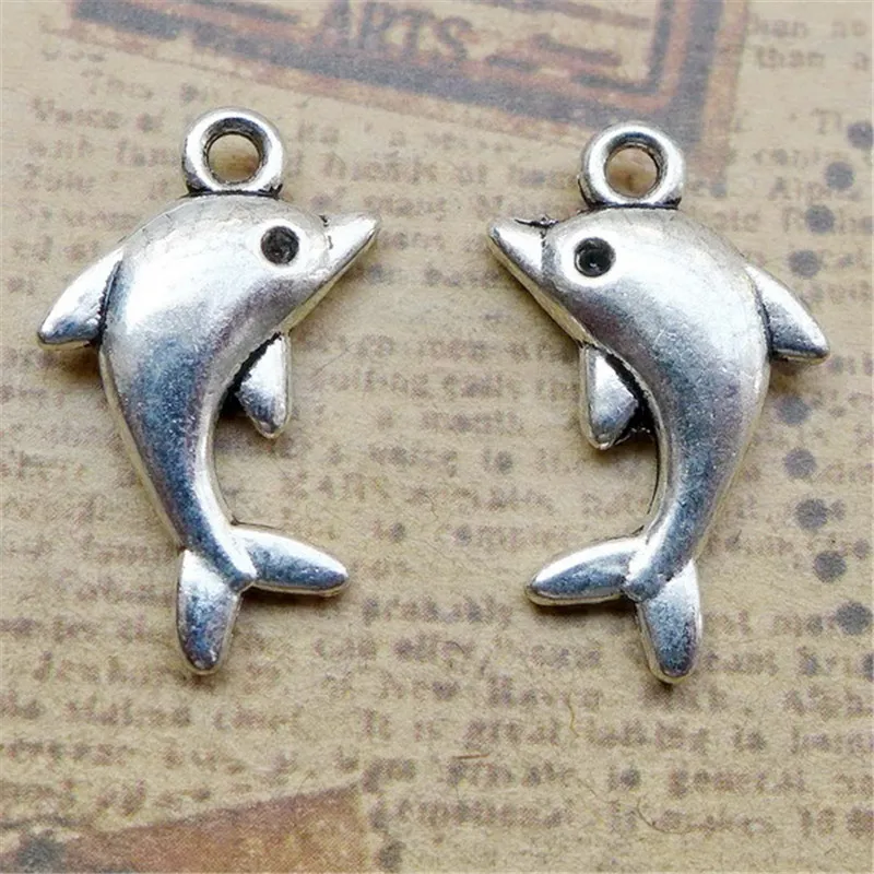 

8 Pieces/Lot 23*13mm antique silver plated palted diy metal charm animal dolphin charms pendants for jewelry making