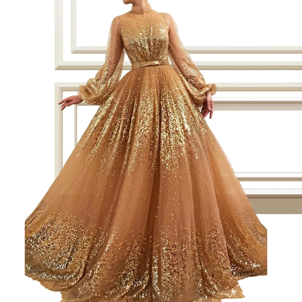2019 Luxury Champagne Sequin Celebrity Dresses Long Sleeve High Neck Evening Runaway Red Carpet Gowns A-line Prom Party Dress
2019 Luxury Champagne Sequin Celebrity Dresses Long Sleeve High Neck Evening Runaway Red Carpet Gowns A-line Prom Party Dress