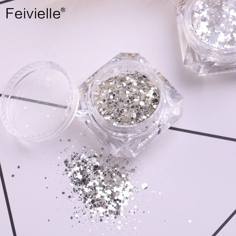 Feivielle Новый 3g/коробка Смешанные Лазерные накладки для ногтей серебристый