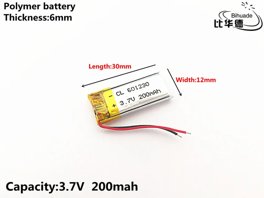 2pcs/lot 3.7V,200mAH,601230 Polymer lithium ion / Li-ion battery for TOY,POWER BANK,GPS,mp3,mp4
2pcs/lot 3.7V,200mAH,601230 Polymer lithium ion / Li-ion battery for TOY,POWER BANK,GPS,mp3,mp4