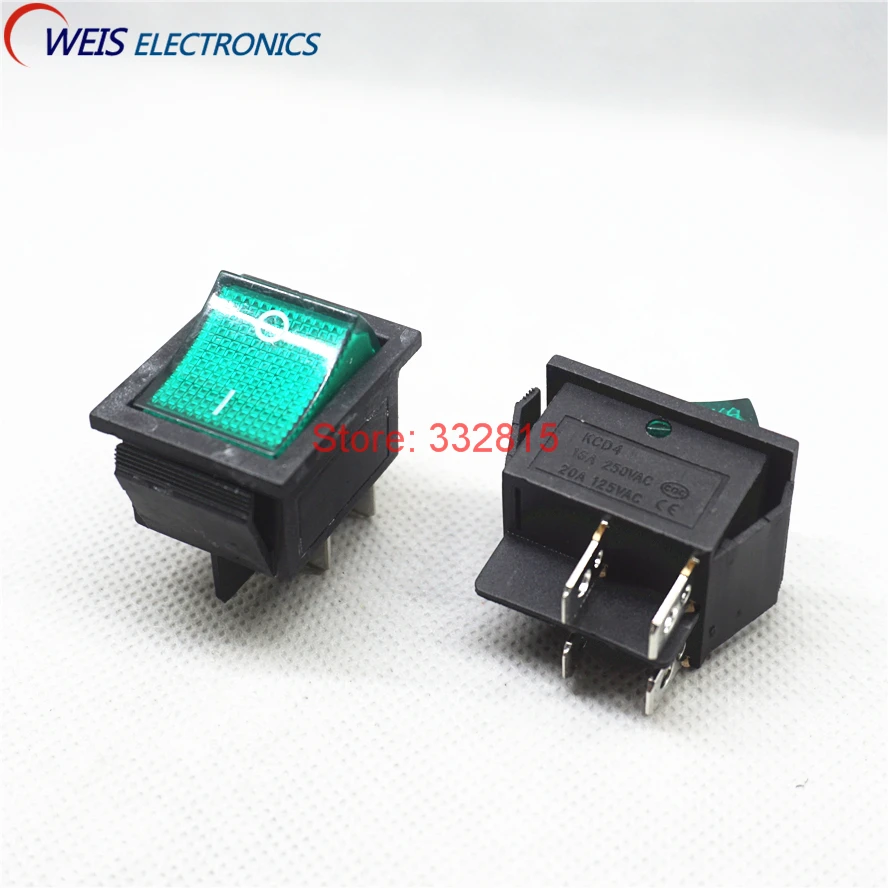 2PCS KCD4 Rocker Switch with GREEN Light , 4pins I/O, 31*25mm ( KCD4-201 ) 16A/250V AC
2PCS KCD4 Rocker Switch with GREEN Light , 4pins I/O, 31*25mm ( KCD4-201 ) 16A/250V AC