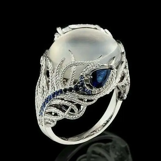 Beauty Blue Peacock Feather Moonstone Women Wedding Anniversary Ring Gift Popular geometry
Beauty Blue Peacock Feather Moonstone Women Wedding Anniversary Ring Gift Popular geometry