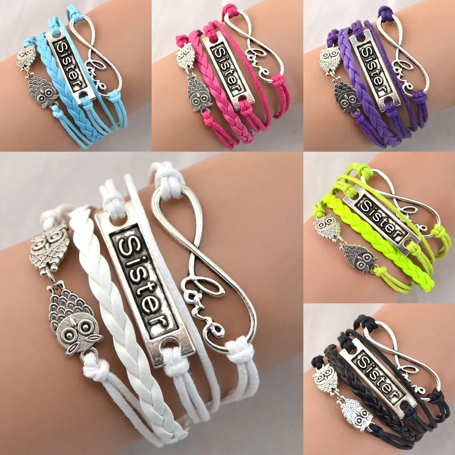 Retail and wholesale Hook leather Hook Bracelet Infinity love Sister Owl Bracelet Wormen
Retail and wholesale Hook leather Hook Bracelet Infinity love Sister Owl Bracelet Wormen