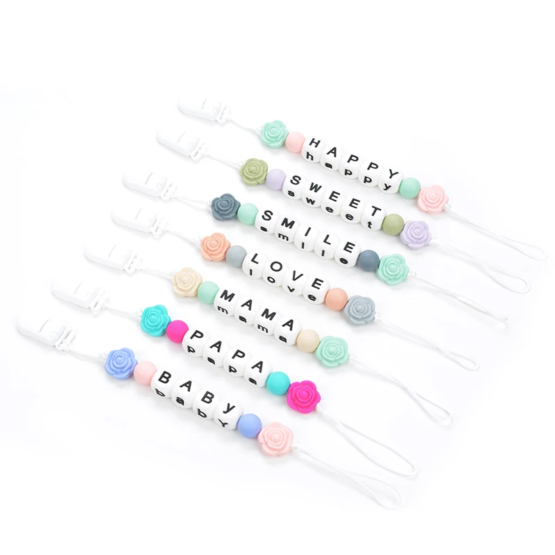 BPA Free Silicone Alphabet Pacifier Clips Food Grade Jewelry Rose Flower Teething Beads Pendant Necklace Chew Toy Soother Holder
BPA Free Silicone Alphabet Pacifier Clips Food Grade Jewelry Rose Flower Teething Beads Pendant Necklace Chew Toy Soother Holder