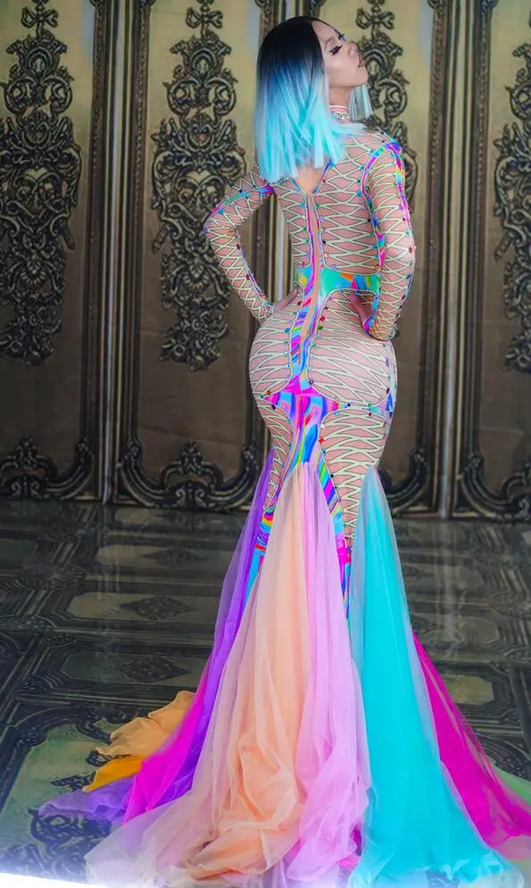 Colourful Floor Length Print Dress Stage Performance Prom Mermaid Dress Performance Costumes Fashion Slim Mesh Women Dress
Colourful Floor Length Print Dress Stage Performance Prom Mermaid Dress Performance Costumes Fashion Slim Mesh Women Dress