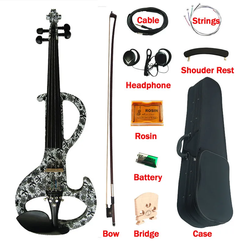 Middle-A Electric Art Violin Full Size 4/4 Black-white Flowers Solid Wood Ebony Fittings Silent Violino w/ Case Bow
Middle-A Electric Art Violin Full Size 4/4 Black-white Flowers Solid Wood Ebony Fittings Silent Violino w/ Case Bow