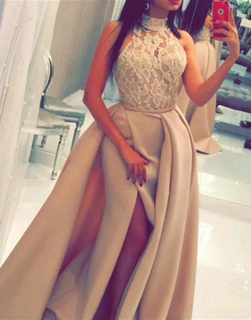 See Through Lace Beads High Slits Arabic Overskirts Mermaid Long Halter Top Prom Dresses
See Through Lace Beads High Slits Arabic Overskirts Mermaid Long Halter Top Prom Dresses
