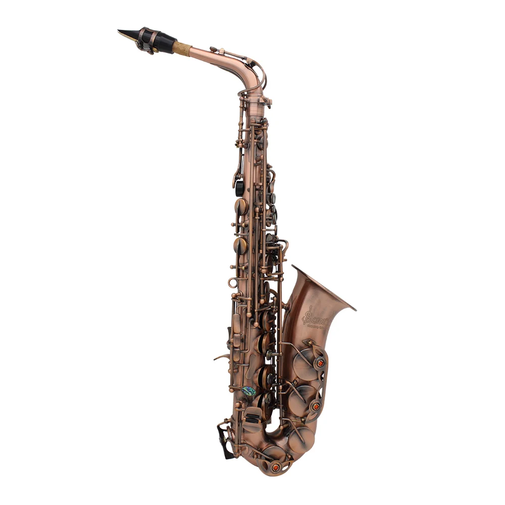 

LADE Professional Eb E-flat Alto Saxophone Red Bronze Bend Sax Abalone Shell Key Carve Pattern Woodwind Instrument with Case
