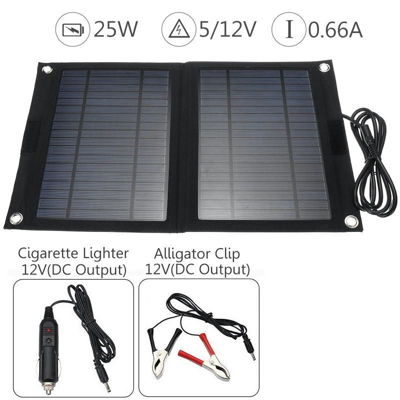 New Portable 25W Dual Usb Solar Panel Mobile Sun-Power Battery Power Car Charger Dc12V/5V | Электроника