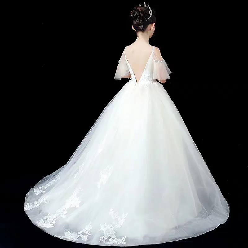 Summer Luxury Solid White Birthday Wedding Evening Party Princess Long Tail Dress For Children Girls First Communication Dress
Summer Luxury Solid White Birthday Wedding Evening Party Princess Long Tail Dress For Children Girls First Communication Dress