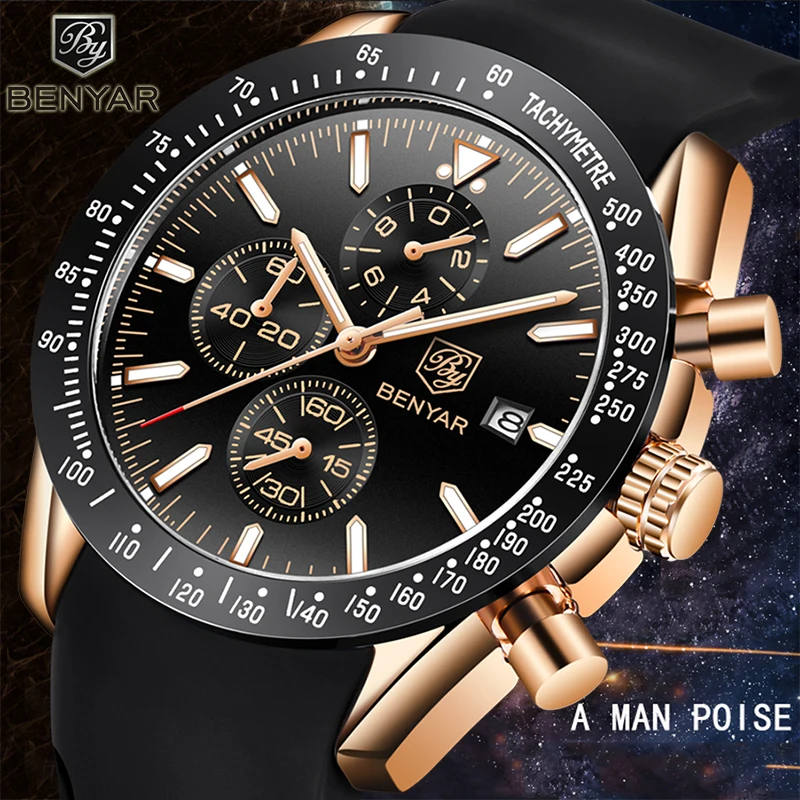 Watches Mens New Fashion Quartz Wrist Watch BENYAR Mens Top Luxury Brand Silica gel Sport Chronograph Watch Relogio Masculino
Watches Mens New Fashion Quartz Wrist Watch BENYAR Mens Top Luxury Brand Silica gel Sport Chronograph Watch Relogio Masculino