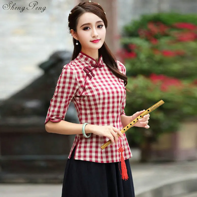 Традиционный китайский топ с коротким рукавом Цветочный Топ Ципао рубашка