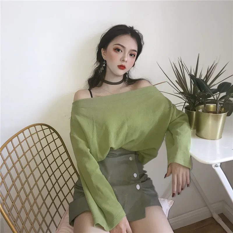 Ulzzang Harajuku топы с открытыми плечами для женщин корейские сексуальные футболки