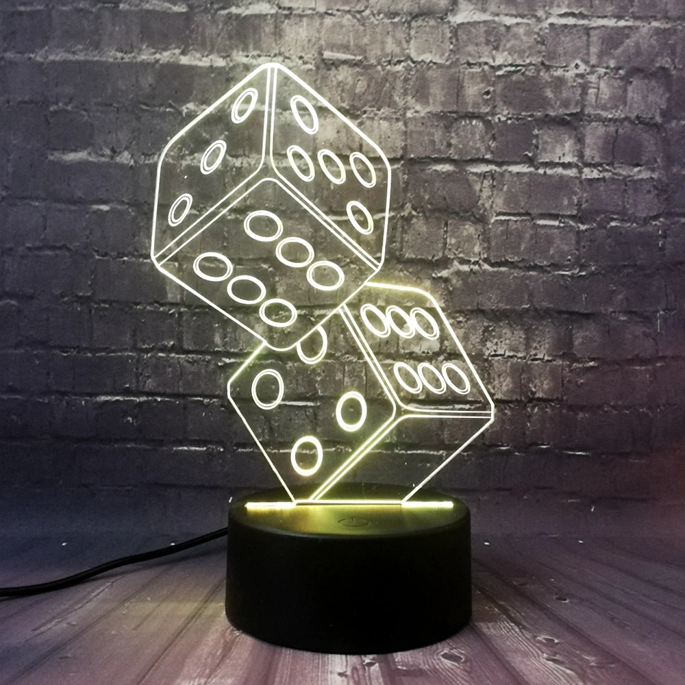 2017 азартные игры Цифра двойной кости 3D светодиодный USB настольная лампа Иллюзия