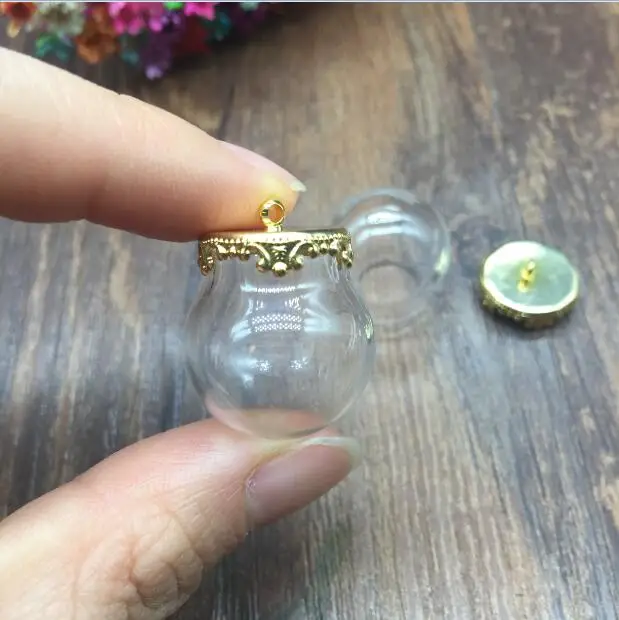 

5sets 20mm Round Glass Pendant Memory Locket Globe Charm gold Metal Cap 15mm Opening Empty wishing Bottle diy jewelry findings