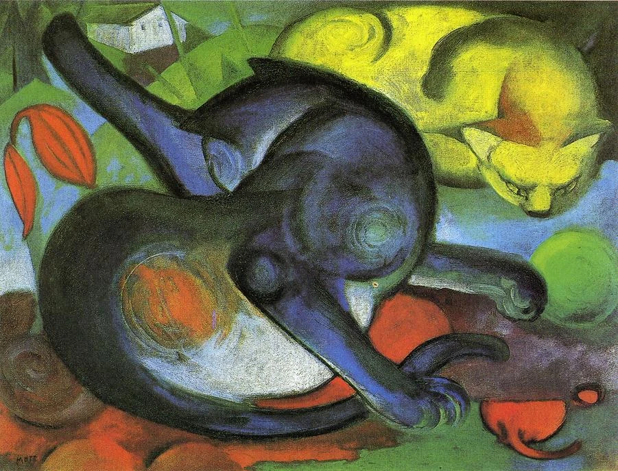 

High quality Oil painting Canvas Reproductions Two Cats Blue and Yellow 1912 By Franz Marc hand painted