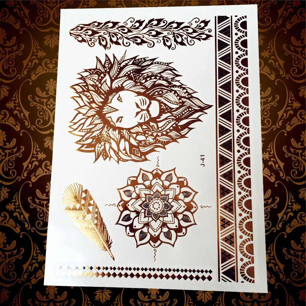 New Arrival Peacock Henna Gold Flower Temporary Tattoo Stickers HY119 Women Flash Metallic Waterproof Tattoo tatouage taty Tatoo
New Arrival Peacock Henna Gold Flower Temporary Tattoo Stickers HY119 Women Flash Metallic Waterproof Tattoo tatouage taty Tatoo