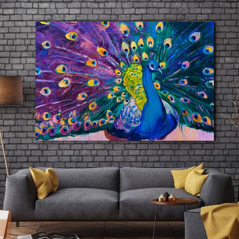 

Canvas print Wall Painting Prints Home Decor Modern Animal Wall Art Painting Peacock Unframed Modern Vintage Blue Peacock
