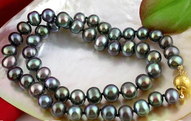 Hot sale 2016>>>Free Shipping>>Luster 18" 9mm peacock black freshwater pearl necklace