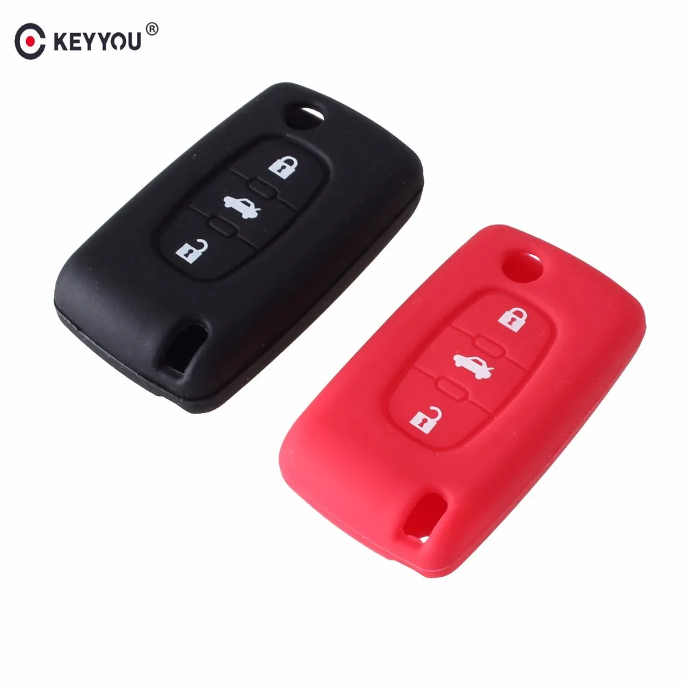 KEYYOU 3 кнопки силиконовый чехол для ключей от машины PEUGEOT 206 207 307 308 407 408 защитный
