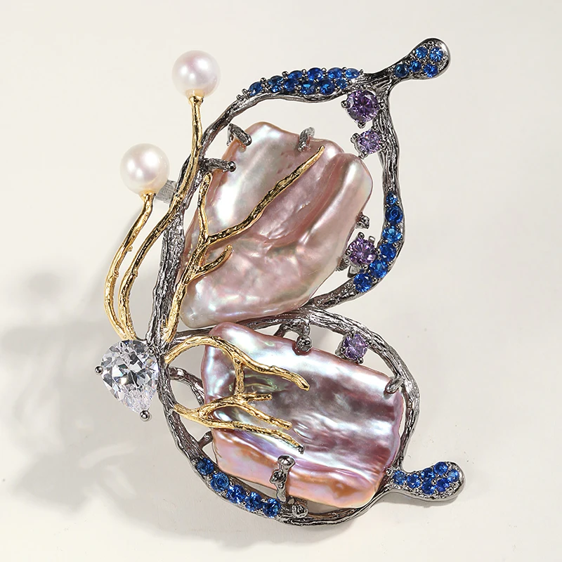 S925 silver plated baroque pearl art retro craft butterfly brooch pendant with multi-use
S925 silver plated baroque pearl art retro craft butterfly brooch pendant with multi-use