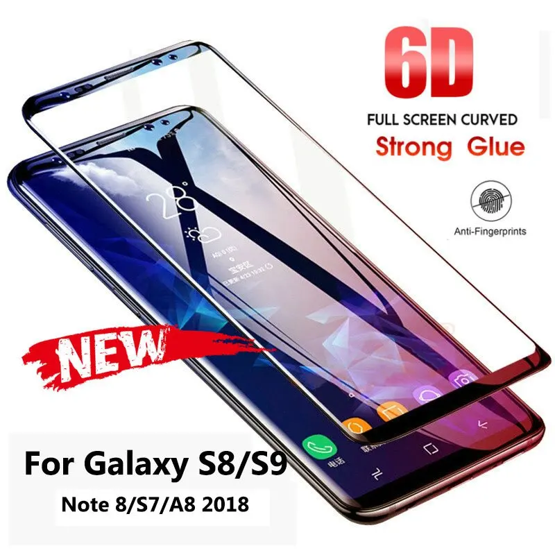 Изогнутое закаленное стекло 6D для Samsung Galaxy S9 S8 Plus Note 8 Защитная пленка A8 2018 S7
