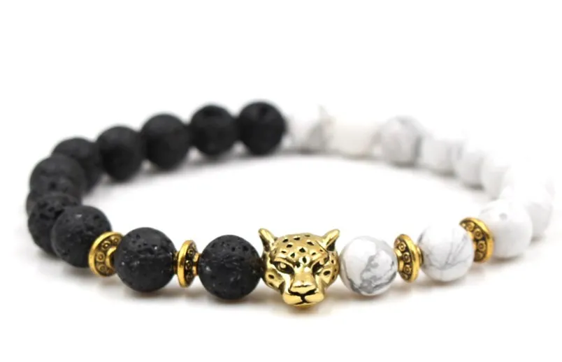 8mm gj4d gold silver ball white Howlite nature black stone volcanic lava leopard head Bracelet Reiki Chakra Fashion
8mm gj4d gold silver ball white Howlite nature black stone volcanic lava leopard head Bracelet Reiki Chakra Fashion