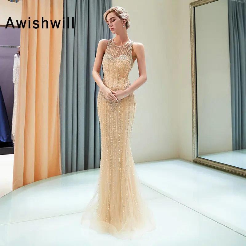 Sexy Mermaid Prom Dresses Gold Color Sleeveless Crystal Beaded Floor Length Women Long Evening Gown Vestido De Festa 2020
Sexy Mermaid Prom Dresses Gold Color Sleeveless Crystal Beaded Floor Length Women Long Evening Gown Vestido De Festa 2020